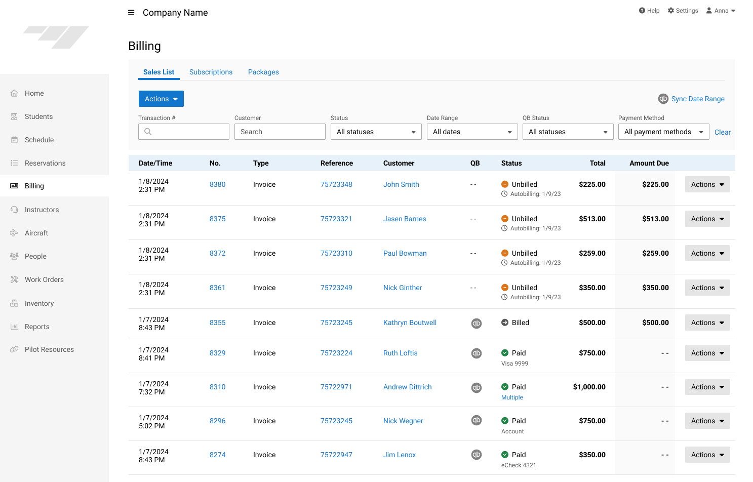 Auto Billing View