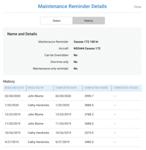 Aircraft maintenance history